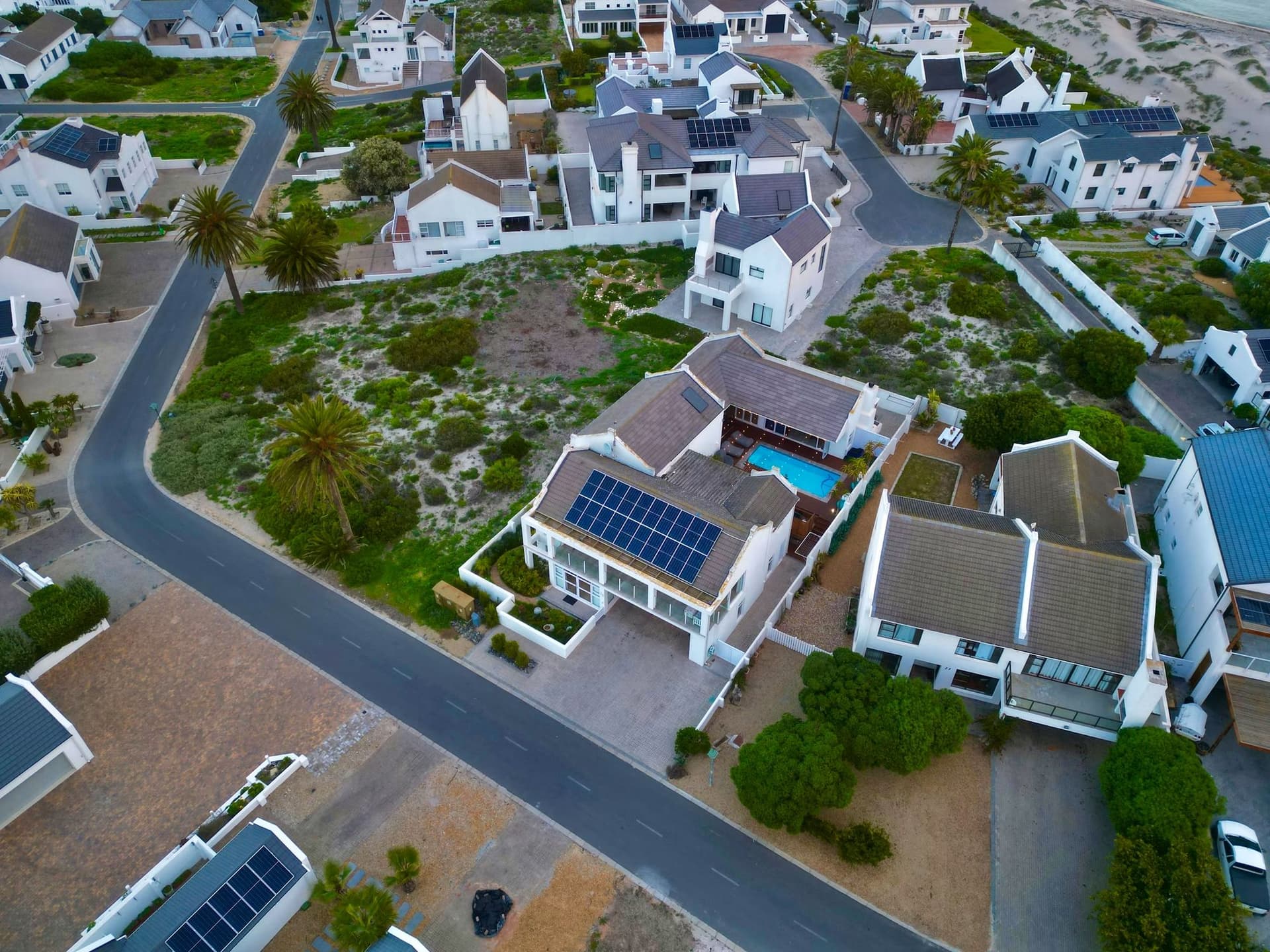 An aerial view of Shelley Point Estate by day, close to the beach